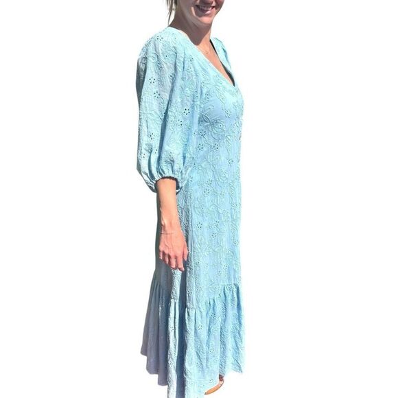 HALE BOB Gail Maxi Dress - Blue Floral Eyelet Women’s Size Small- Belt not incl - Picture 12 of 16